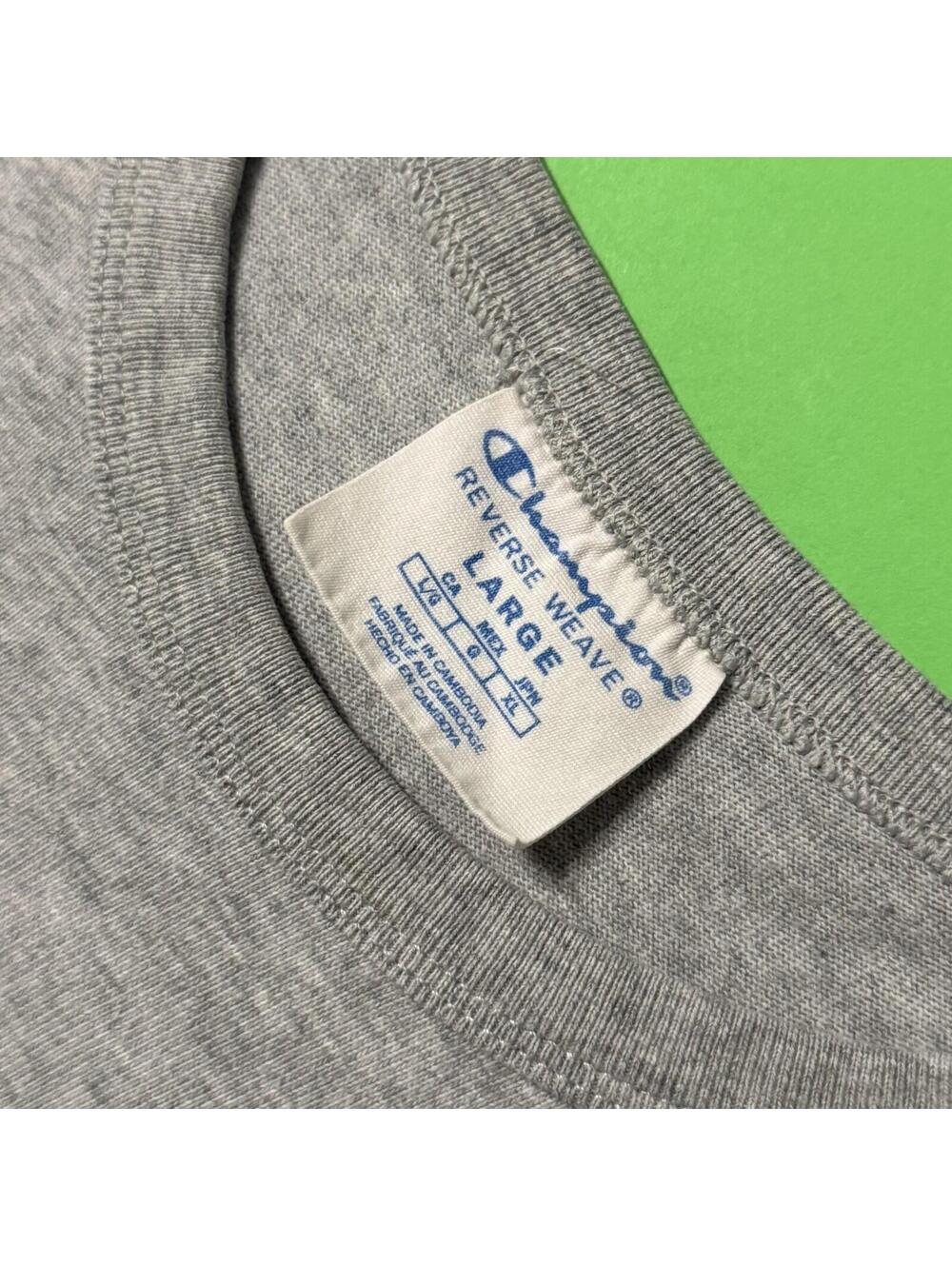 Champion Reverse Weave T-Shirt Gray Navy Colorblock Big Back Logo Men’s Large - Picture 4 of 7